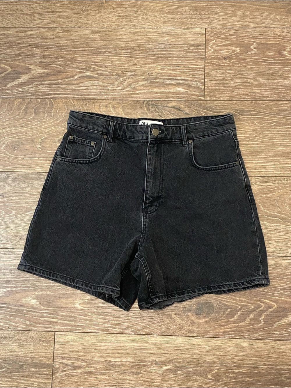 Zara Black Denim High-Waist Shorts 10